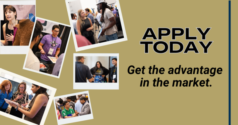 Various founders pitch at Demo Day. "Apply for today. Get the advantage in the market."