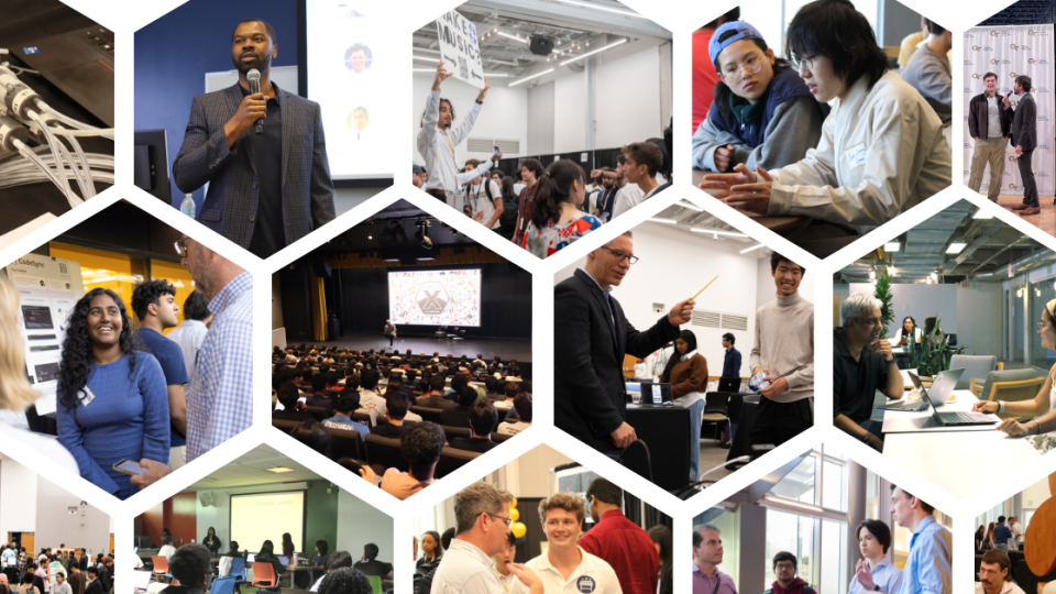 composite of various images from CREATE-X events presented in shapes of hexagons